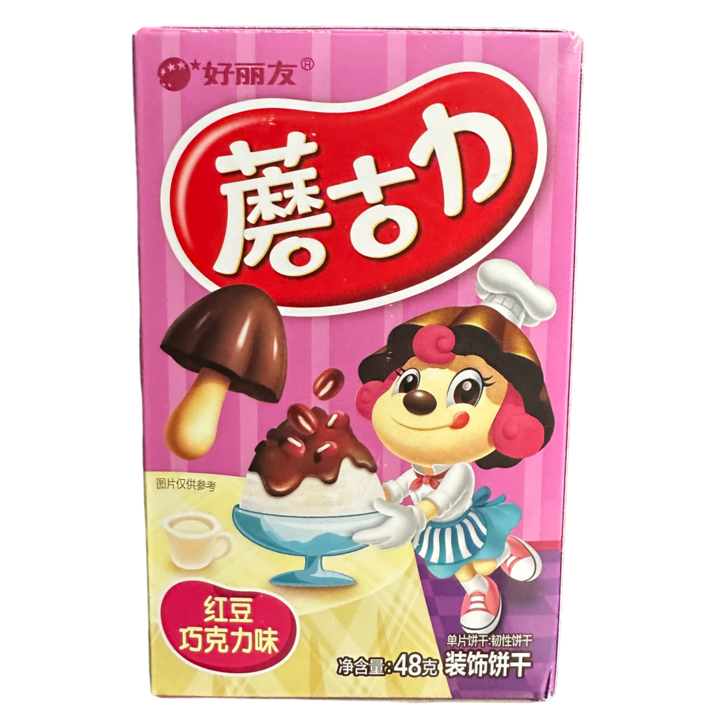 Orion Mushroom Shaped Biscuit Red Bean Chocolate flavor "China" 48g