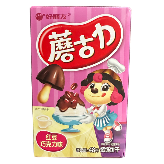 Orion Mushroom Shaped Biscuit Red Bean Chocolate flavor "China" 48g